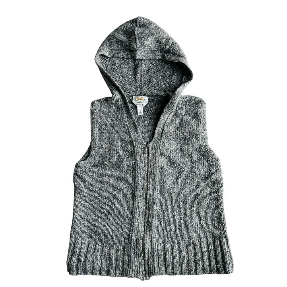 Talbots Women’s Gray Full Zip Knit Vest Hooded Wool Blend Size M - Italy